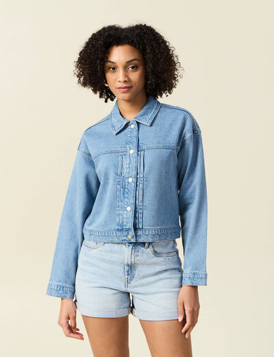 Blouson boutonné en jean denim used femme
