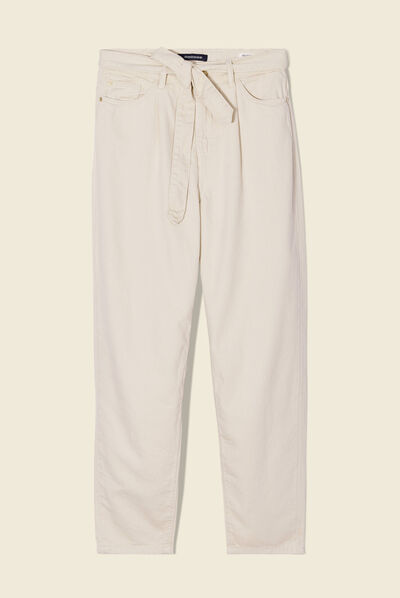Jeans slouchy ceinturé denim blanc femme