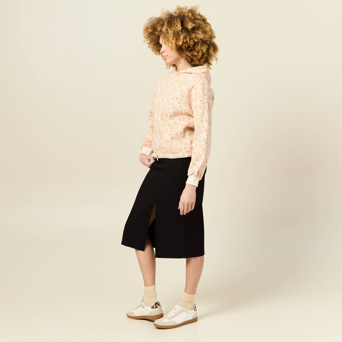 Sweat à capuche orange corail femme