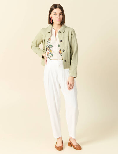 Blouson boutonné vert kaki femme