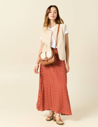 Jupe longue évasée fluide orange foncé femme