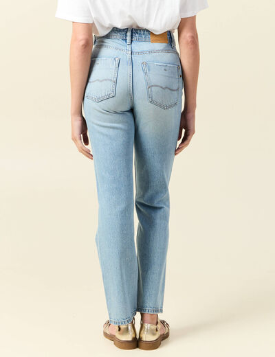 Jeans straight taille haute 7/8ème denim baby bleu femme