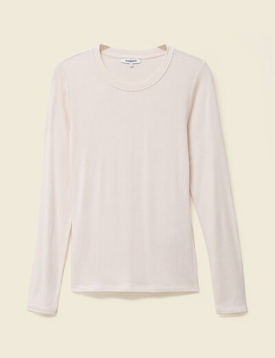 T-shirt cintr&eacute; manches longues col rond creme femme