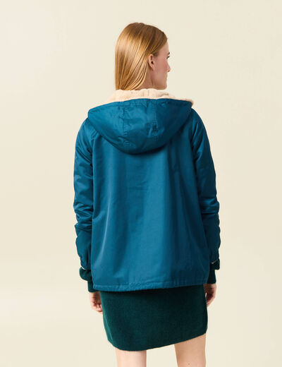Parka réversible bleu pétrole femme