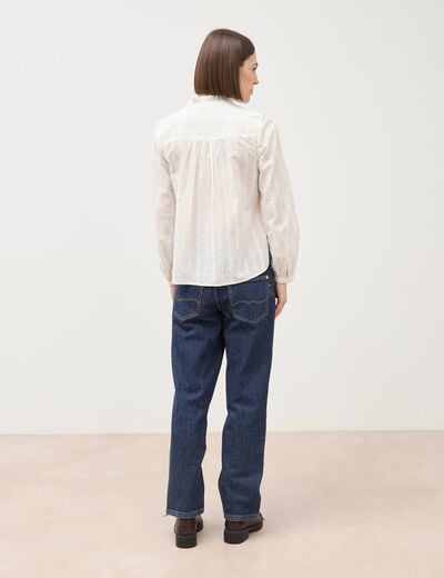 Blouse col mao manches longues en coton ecru femme