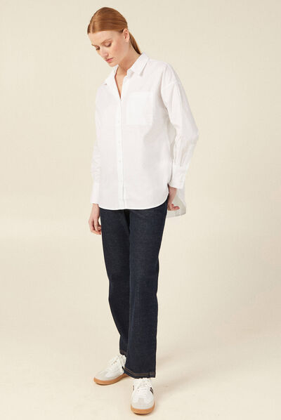 Chemise manches longues blanc femme