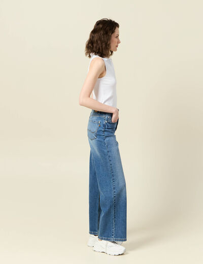 Jeans large taille haute denim stone femme