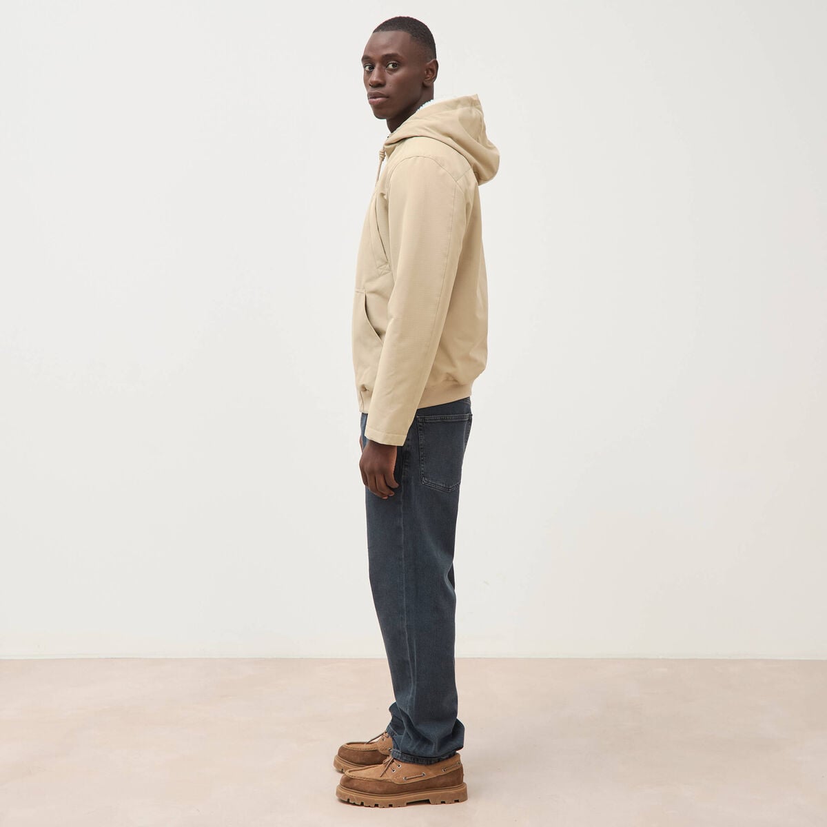 Parka courte &agrave; capuche beige homme