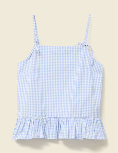 Débardeur droit court col carré bleu gris femme