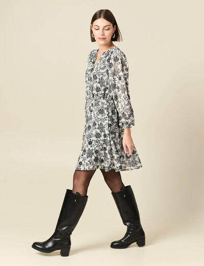 Robe fluide col v manches longues blanc femme