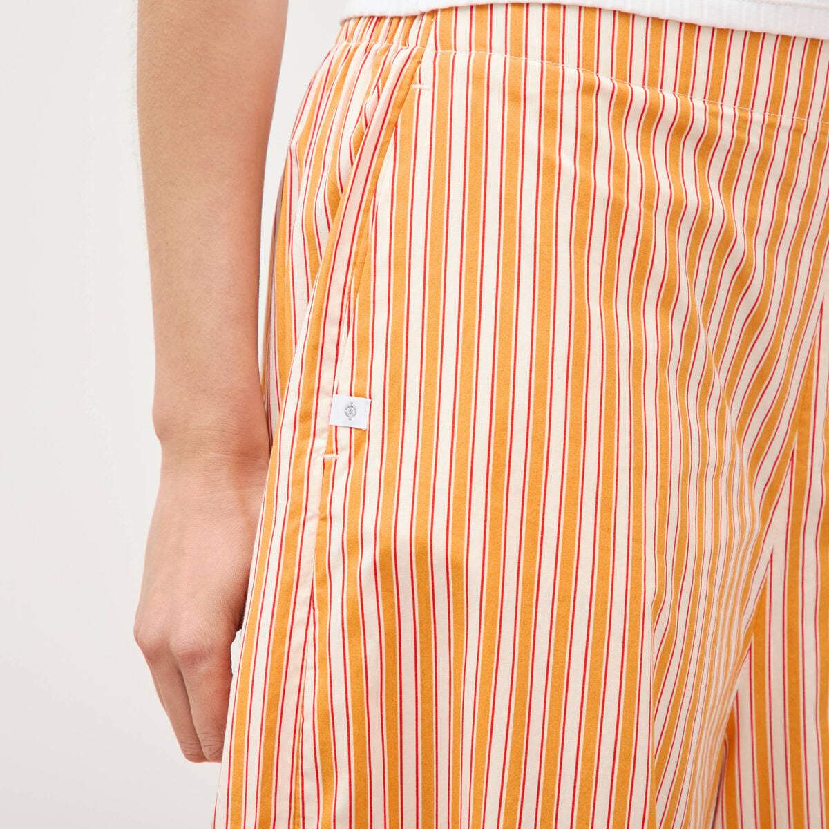 Pantalon large taille haute 3/4 en coton orange abricot femme