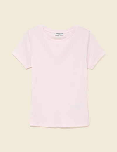 T-shirt cintr&eacute; col rond manches courtes rose poudr&eacute;e femme