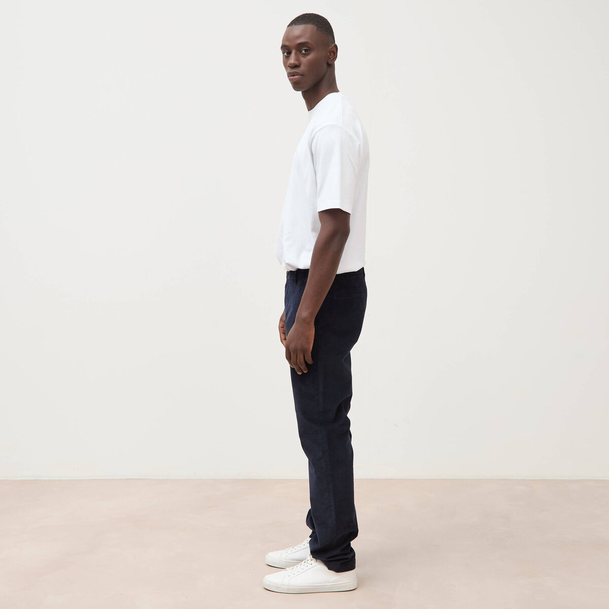 Pantalon straight velours longueur 32 bleu marine homme