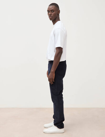 Pantalon straight velours longueur 32 bleu marine homme