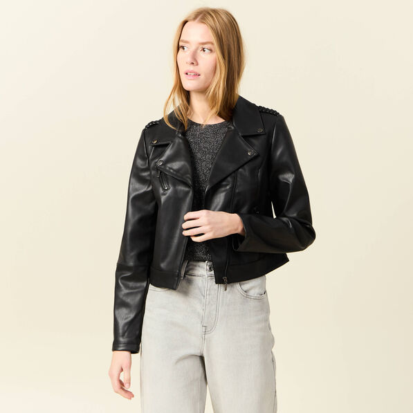 blouson ajuste simili cuir noir femme Blouson ajusté simili cuir noir femme