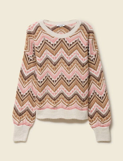 Pull col rond manches longues rose femme