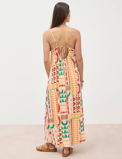 Robe longue fines bretelles col rond multicolore femme