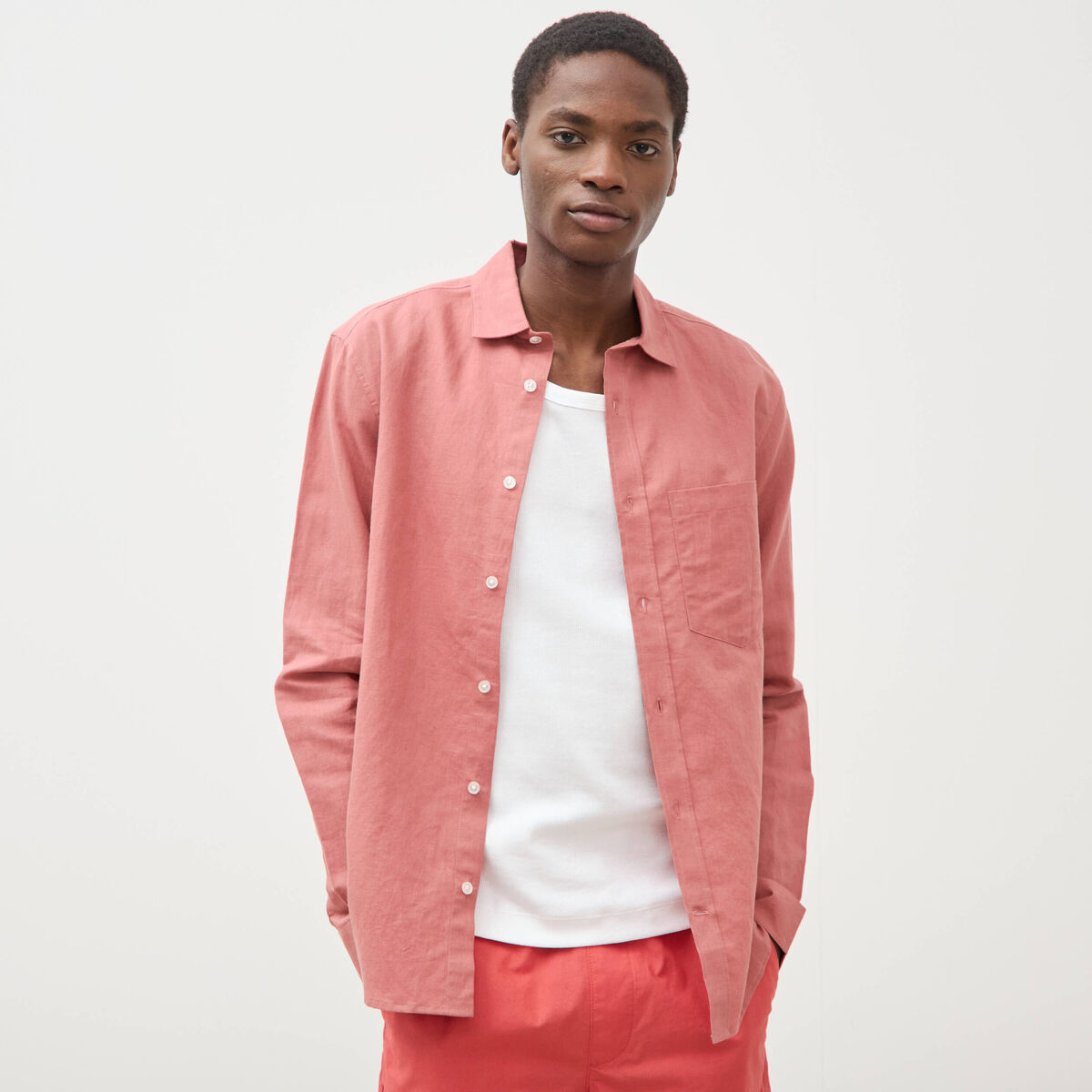 Chemise manches longues rose homme