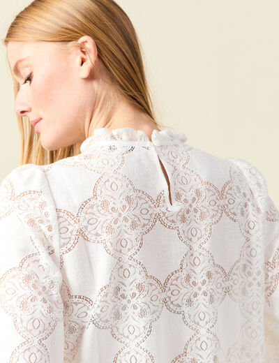 Blouse cintrée dentelle manches longues ecru femme