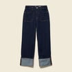 Jeans wide large taille haute denim brut rinse femme