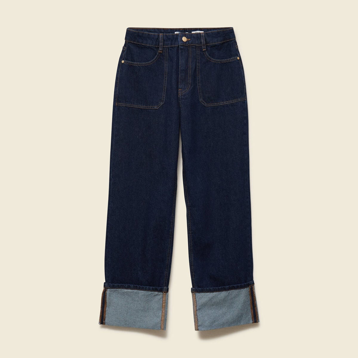 Jeans wide large taille haute denim brut rinse femme