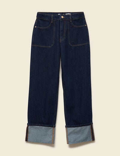 Jeans wide large taille haute denim brut rinse femme