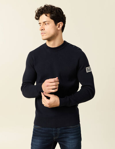Pull manches longues bleu marine homme