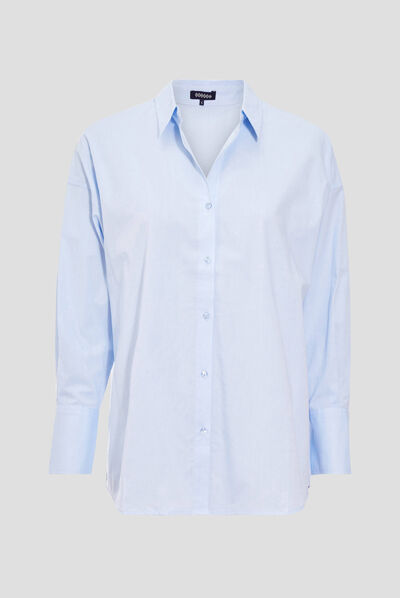 Chemise manches longues bleu ciel femme