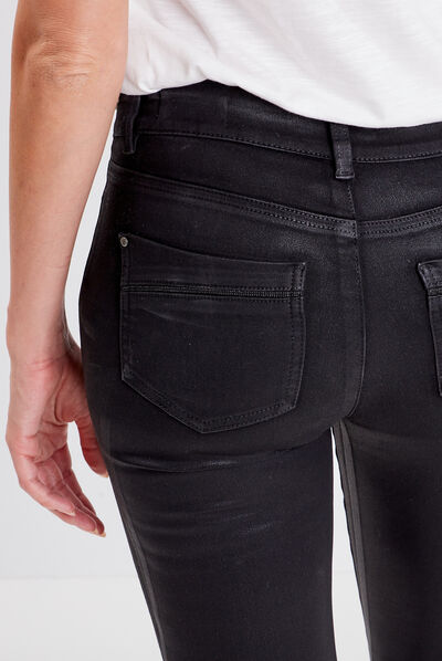 Jeans slim enduit denim noir enduit femme