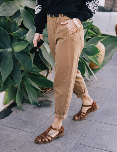 Jeans slouchy 7/8ème vert kaki femme