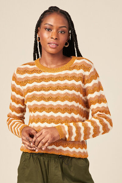 Pull ajouré éco-responsable rouge foncé femme