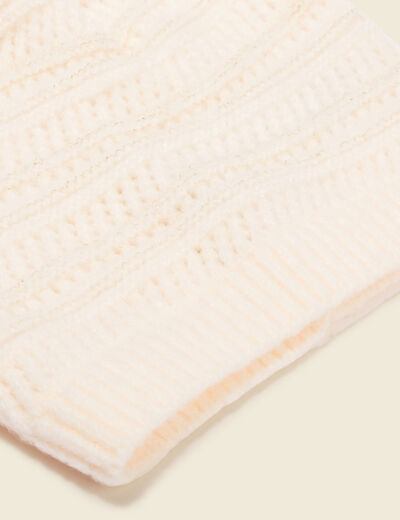 Bonnet à pompon ecru femme