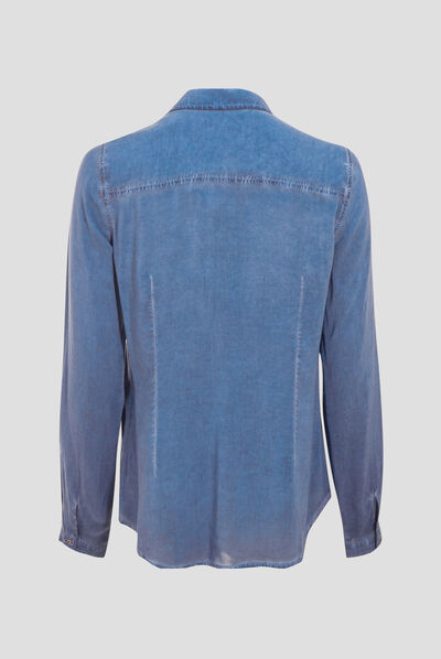 Chemise manches longues bleu foncé femme