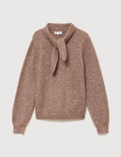 Pull droit col rond manches longues marron femme