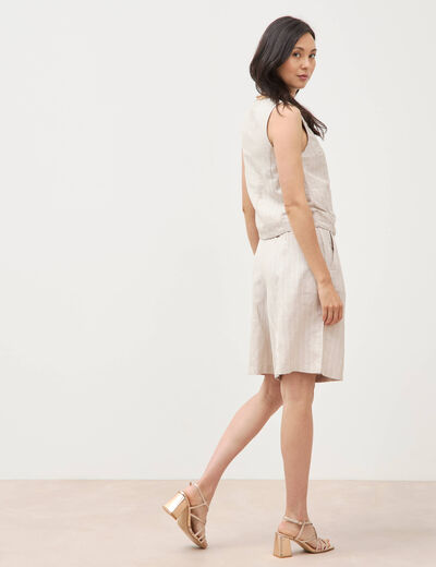 Short taille haute beige femme
