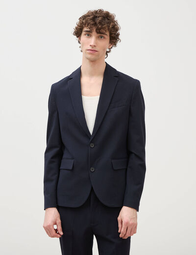Blazer cintr&eacute; manches longues doubl&eacute; bleu marine homme