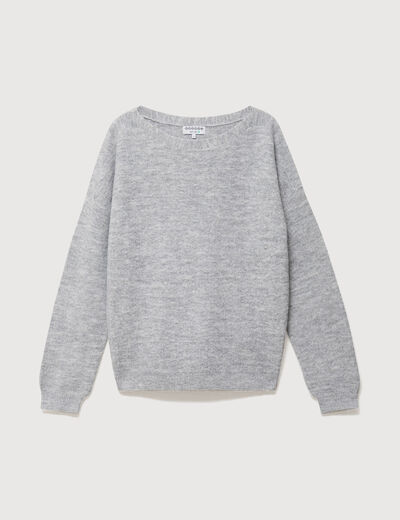 Pull manches longues col bateau gris femme