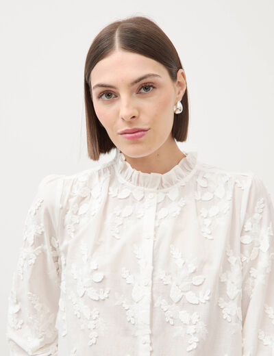 Chemise en coton manches longues ecru femme