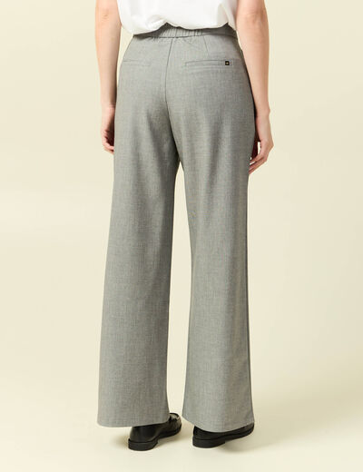 Pantalon large taille haute fluide gris femme