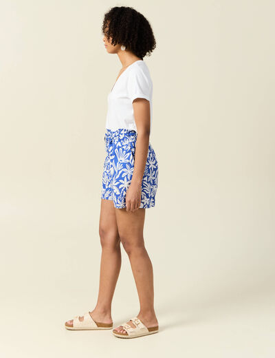 Short droite taille haute bleu femme