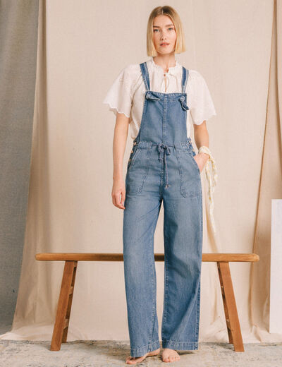 Salopette loose en jeans denim bleach femme