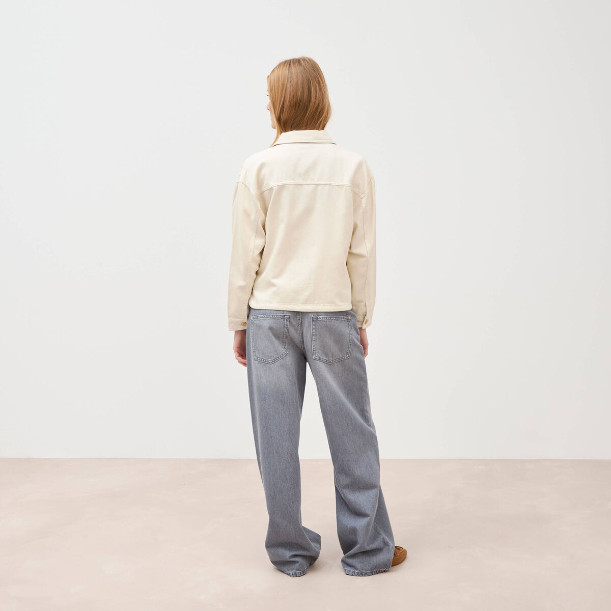Blouson manches longues col classique denim blanc femme