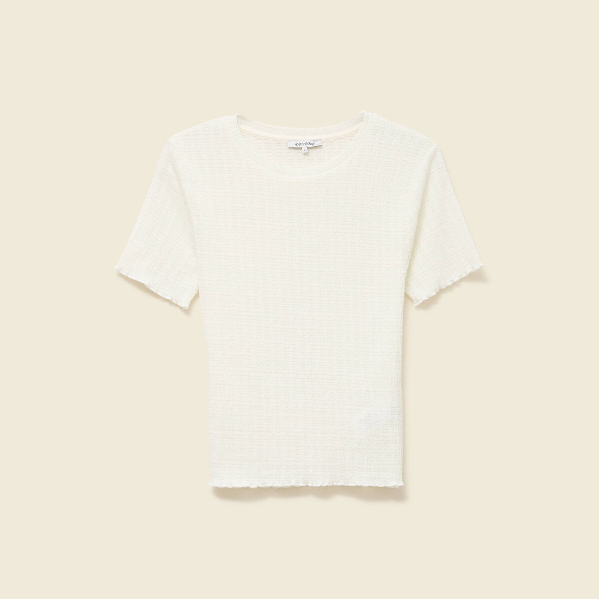 T-shirt ajusté court manches courtes ivoire femme
