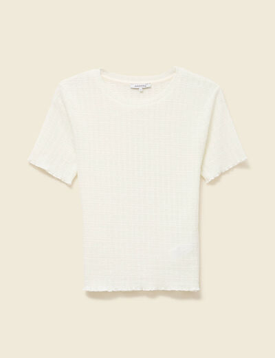 T-shirt ajusté court manches courtes ivoire femme