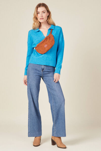 Pull col polo éco-responsable bleu femme
