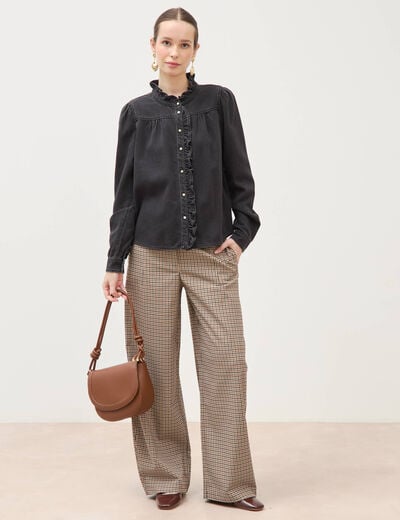 Pantalon barrel bas resserr&eacute; &agrave; carreaux ficelle femme
