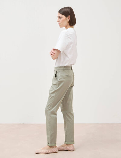 Chino cigarette 7/8&egrave;me taille haute vert kaki femme