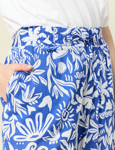 Pantalon large taille haute bleu femme