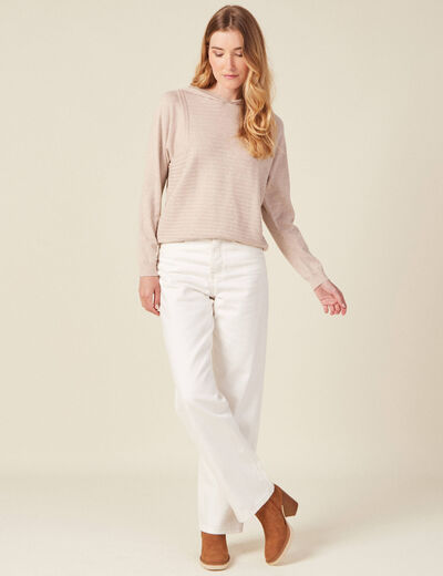Pull à capuche creme femme