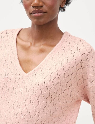 Pull oversize col v manches longues rose pastel femme